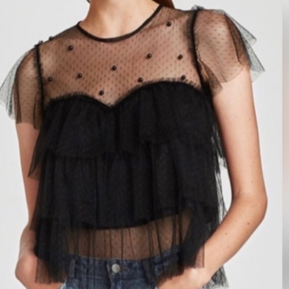 Zara Black Mesh Blouse Size XS